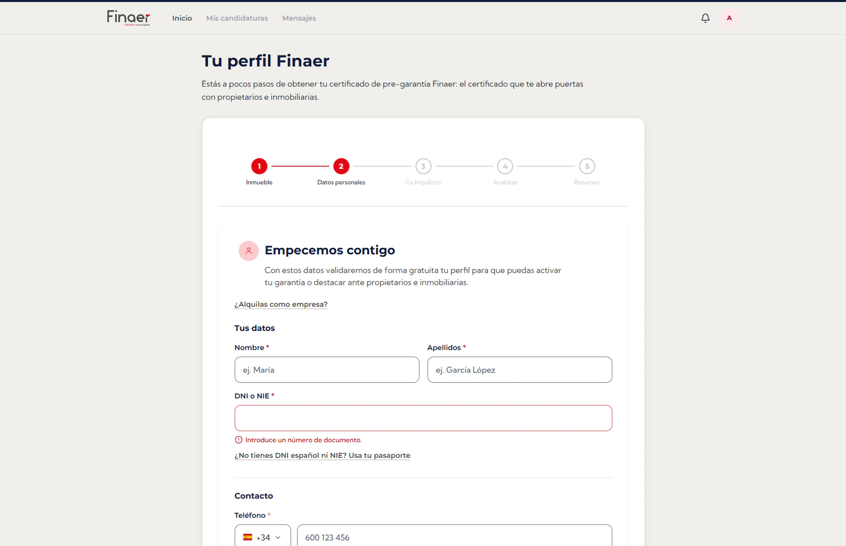 Personal details and income step
