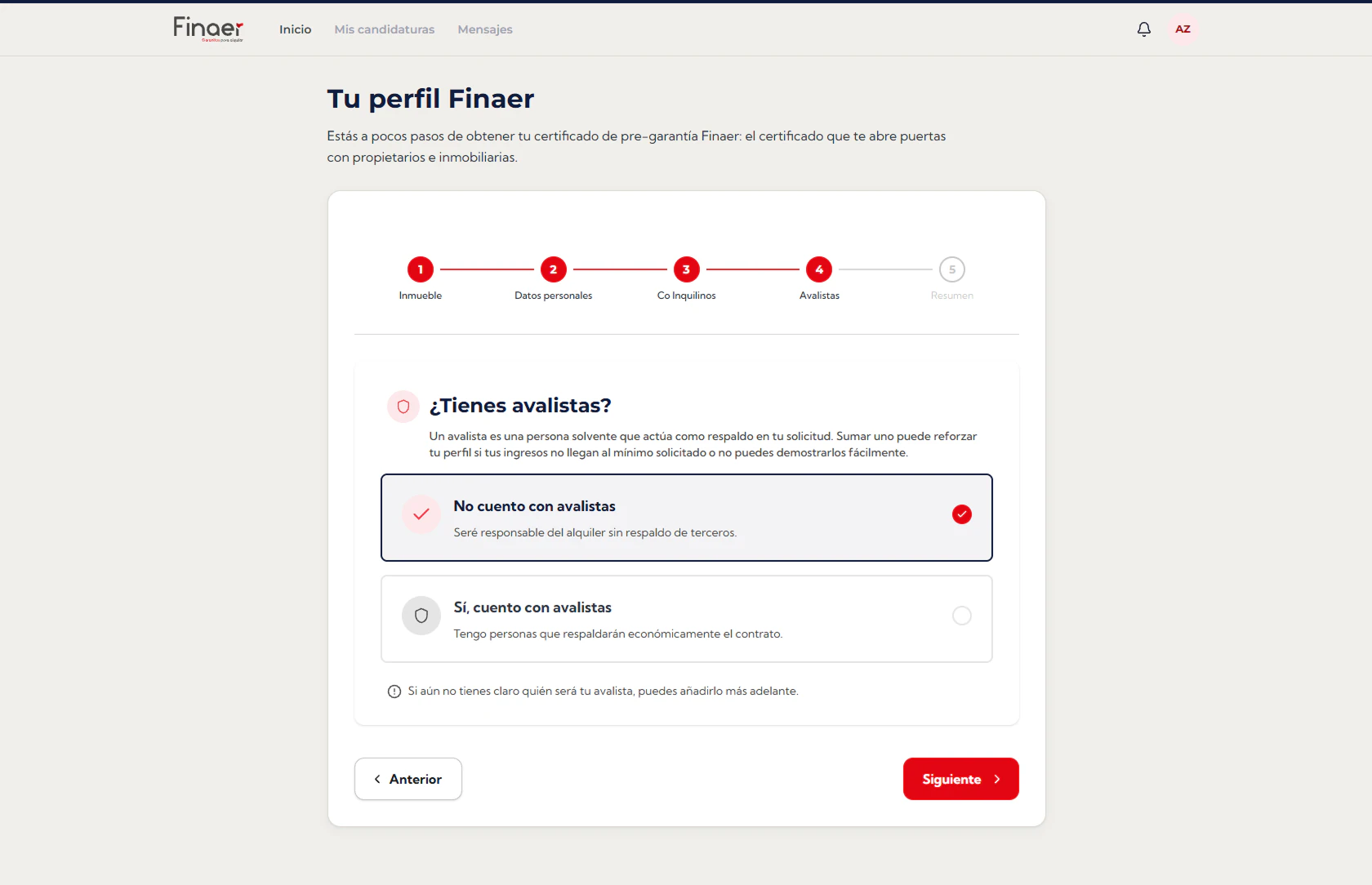 Guarantors step: do you have guarantors?