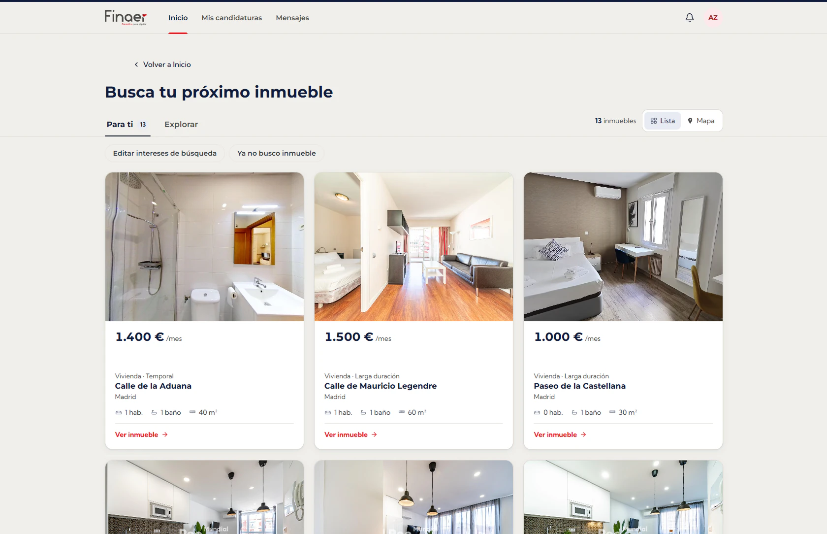 Search with properties recommended for the profile