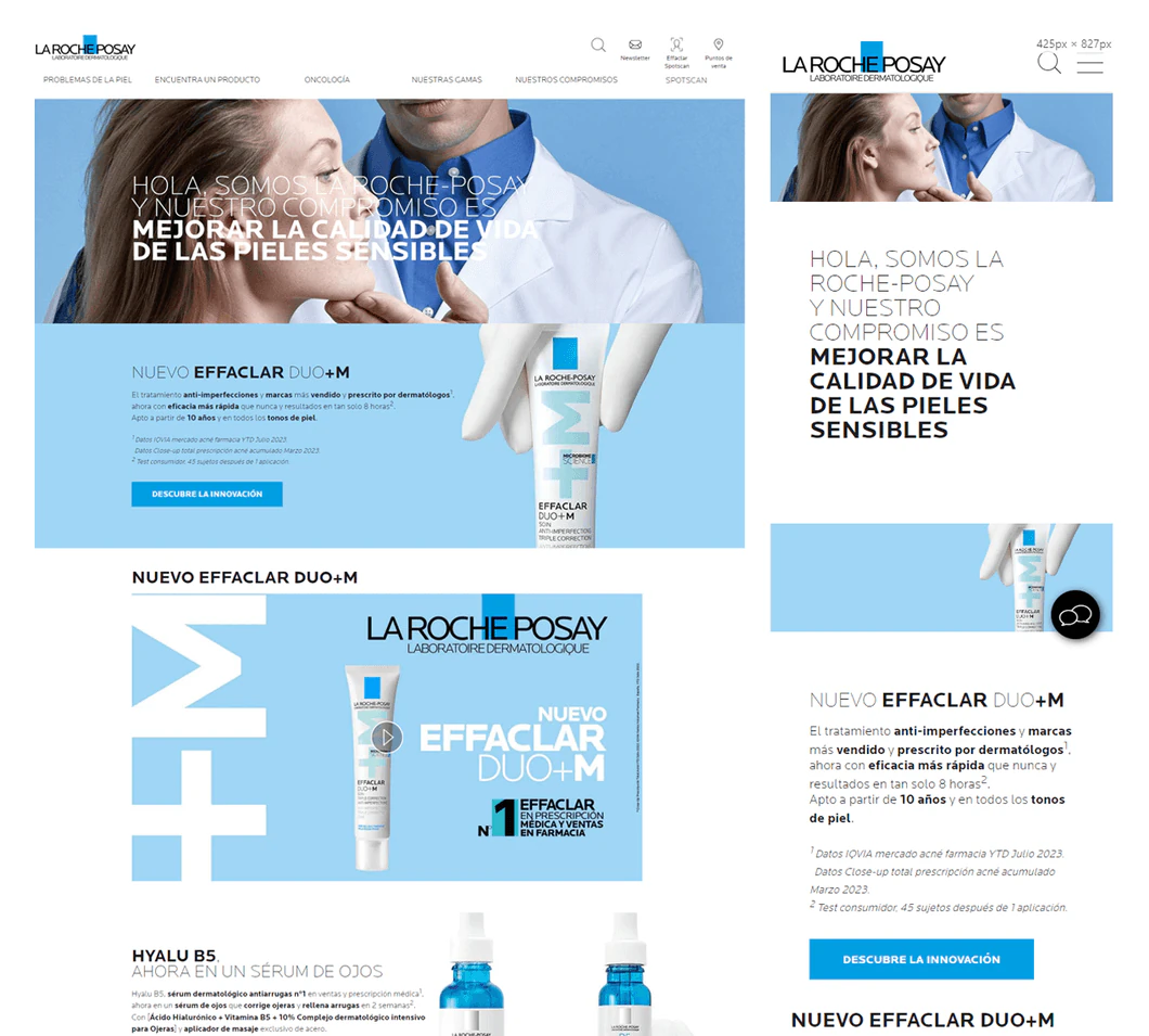 Web de La Roche-Posay en escritorio y en móvil