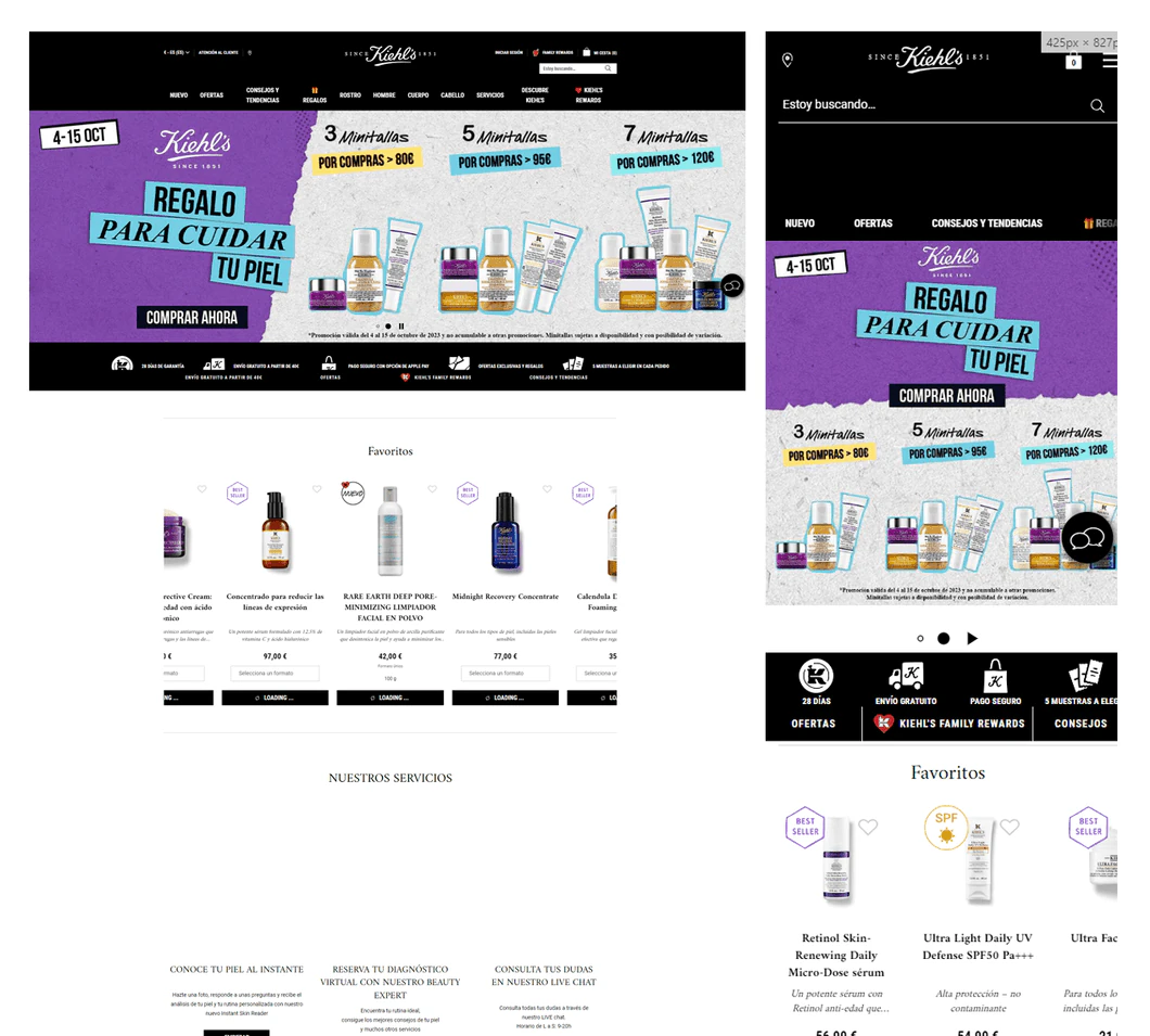 Web de Kiehl's en escritorio y en móvil