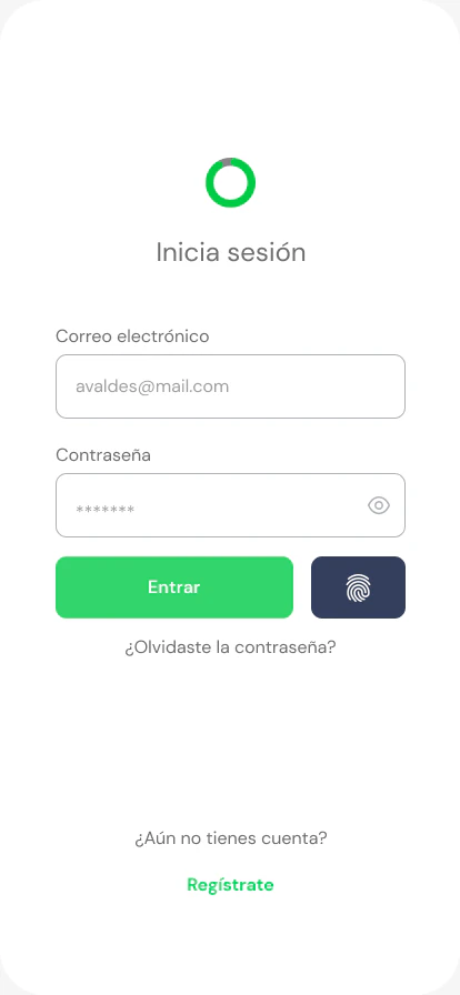 Inicio de sesión con correo, contraseña y huella
